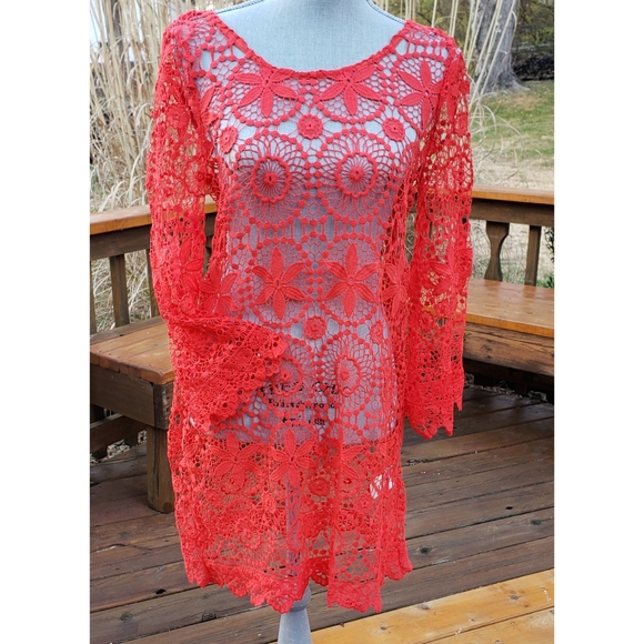 SOLD☆Crochet Lace Coachella Swimsuit Cover-up M - Picture 4 of 7